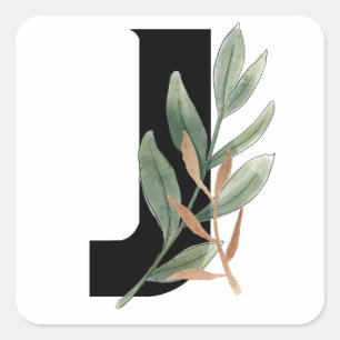 Leaves Faux Gold Foil Letter J Monogram Sticker