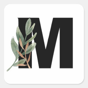 Leaves Faux Gold Foil Letter M Monogram Sticker