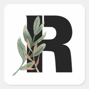 Leaves Faux Gold Foil Letter R Monogram Sticker