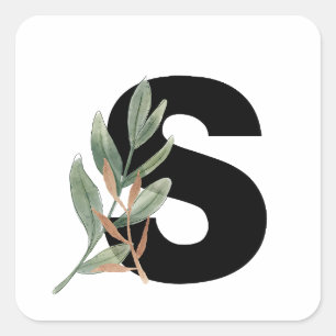 Leaves Faux Gold Foil Letter S Monogram Sticker