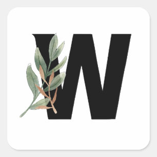 Leaves Faux Gold Foil Letter W Monogram Sticker