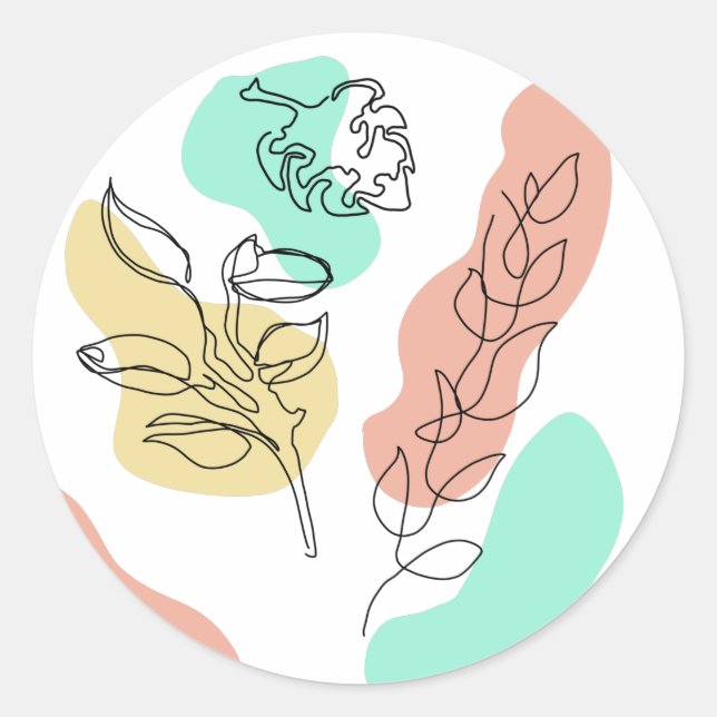 Leaves floral aesthetic abstract design classic round sticker (Front)