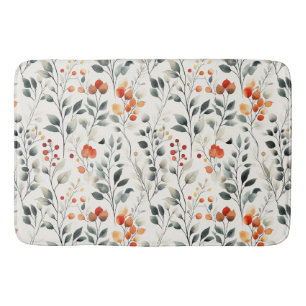 Leaves Flowers Buds Berries Pattern Bath Mat