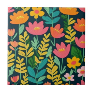 Leaves flowers colourful design ceramic tile