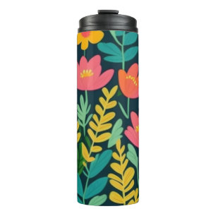 Leaves flowers colourful design thermal tumbler