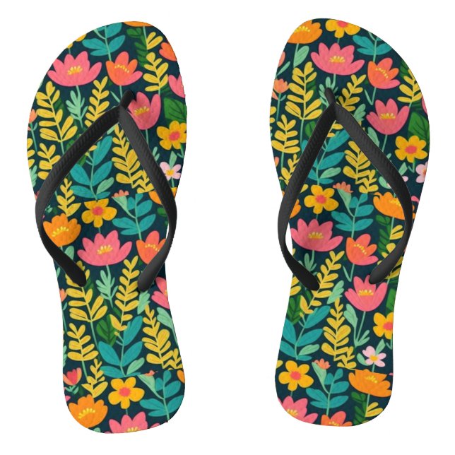 Leaves flowers colourful design  thongs (Footbed)