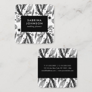 leaves flowers polka dots pattern black white squa square business card