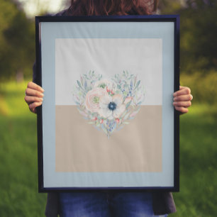Leaves & Flowers Watercolor Heart Poster