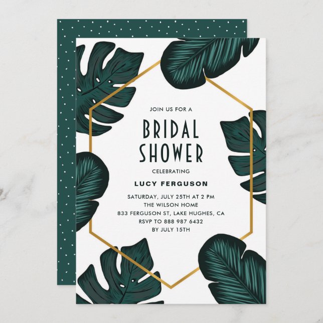 Leaves Frame Tropical Bridal Shower Invitation (Front/Back)