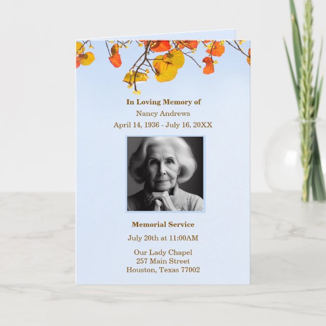 Leaves Funeral Memorial Order of Service Tribute Program (Front)