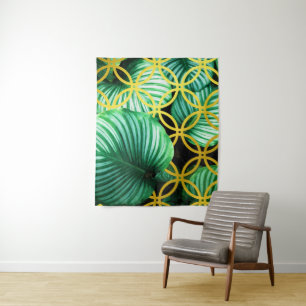 Leaves Geometric Tropical Modern Illustration Tapestry