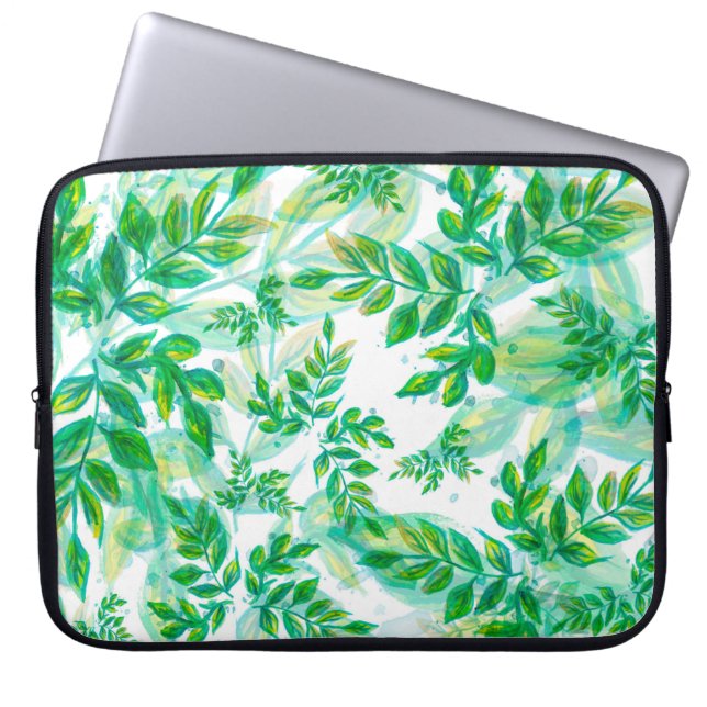Leaves green pattern nature plant laptop sleeve (Front)
