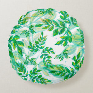 Leaves green pattern nature plant round cushion