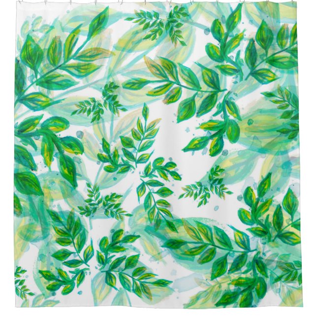 Leaves green pattern nature plant shower curtain (Front)