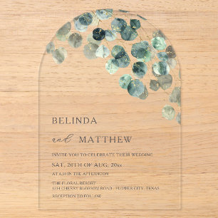Leaves Greenery Watercolor Flowers Modern Arch Acrylic Invitations