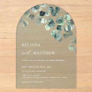 Leaves Greenery Watercolor Flowers Modern Arch Acrylic Invitations