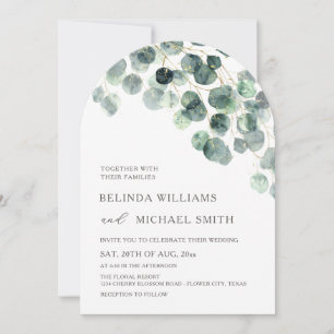 Leaves Greenery Watercolor Flowers Modern Arch Invitation