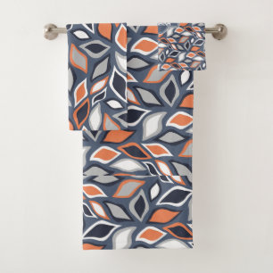 Leaves Grey Orange Minimal Pattern Bath Towel Set