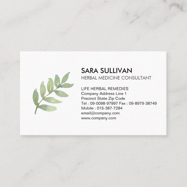Leaves Herbal Medicine Herbs  Business Card (Front)