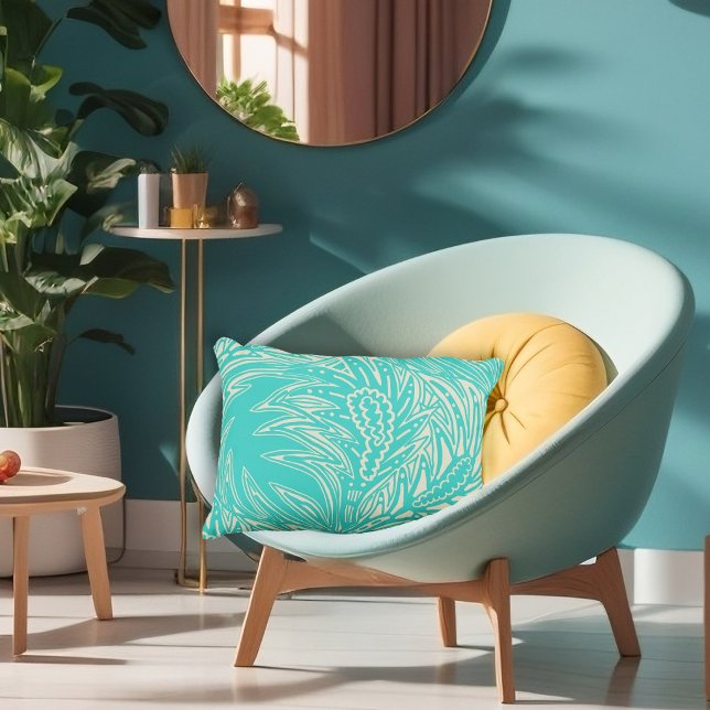 Leaves Illustration Turquoise Pattern Decorative Cushion (Creator Uploaded)