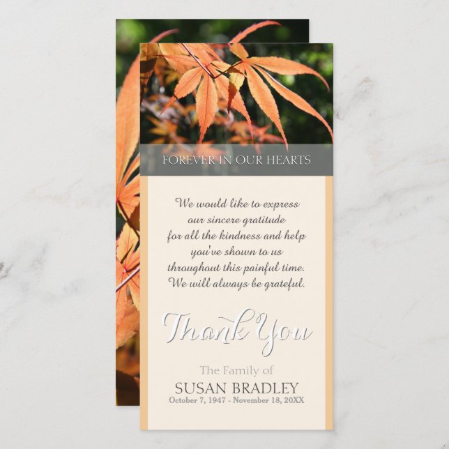 Leaves in Autumn Sympathy Thank You photo card (Front/Back)