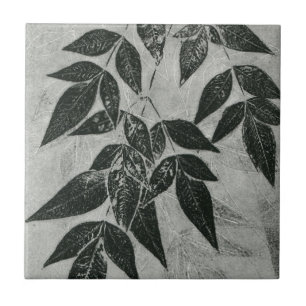 Leaves in Black and White Ceramic Tile