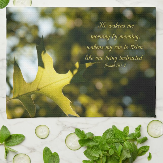 Leaves in morning sunlight verse from Isaiah Tea Towel (Folded)