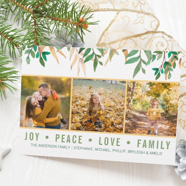 Leaves Joy Peace Love Family Photo Holiday Card (Creator Uploaded)