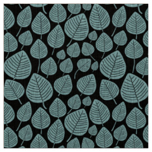 Leaves - Light Blue Green on Black Fabric