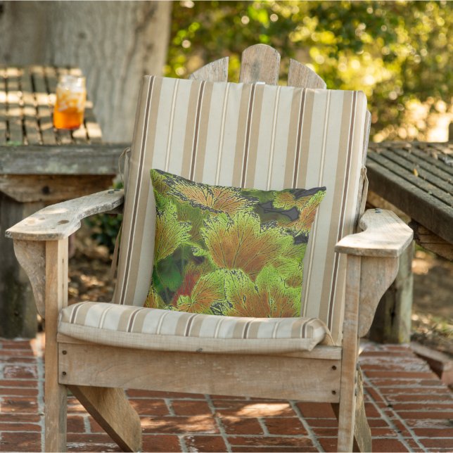 "LEAVES"/ LIME GREEN AND PEACHY-BROWN CUSHION (Chair)