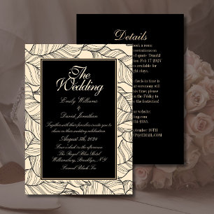 Leaves Line Art Black Beige Invitation