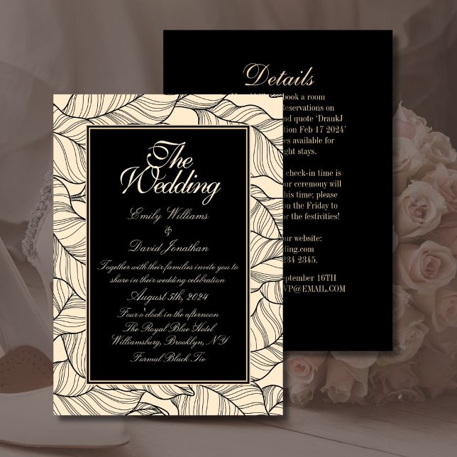 Leaves Line Art Black Beige Invitation (Creator Uploaded)