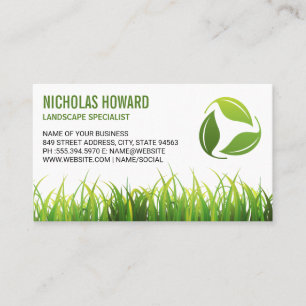 Leaves Logo Grass Landscaping Business Card