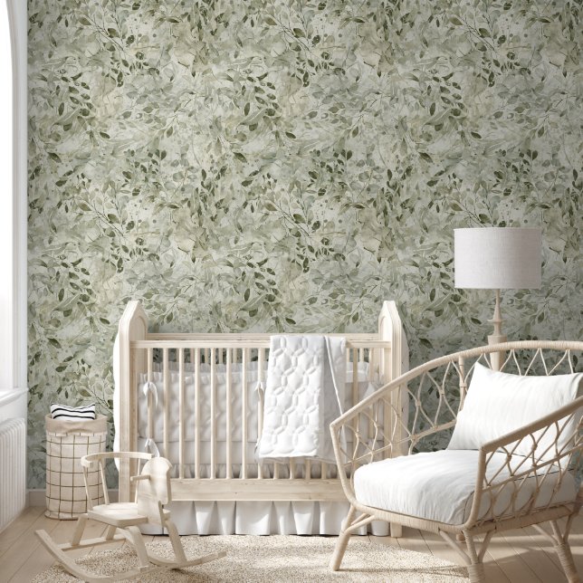 Leaves magical pastel green nursery wallpaper (Kids)