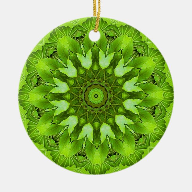 Leaves Mandala Ceramic Tree Decoration (Front)