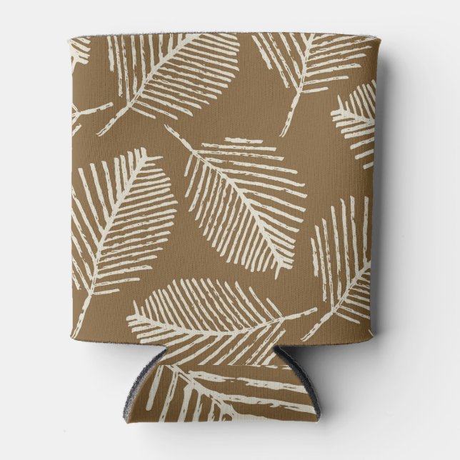 Leaves mono print, caramel brown, seamless. can cooler (Front)
