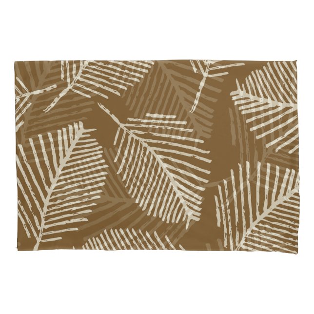 Leaves mono print, caramel brown, seamless. pillowcase (Front)