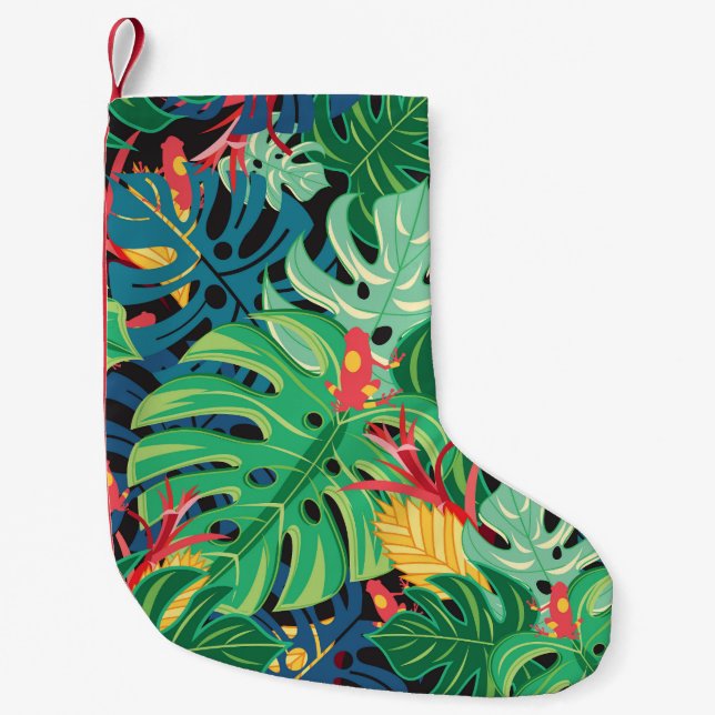 Leaves Monstera Frogs Dark Pattern Small Christmas Stocking (Front)