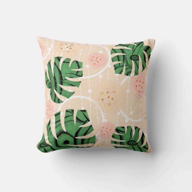 leaves monstera on pink cushion (Front)