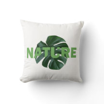 leaves monstera on white  throw pillow