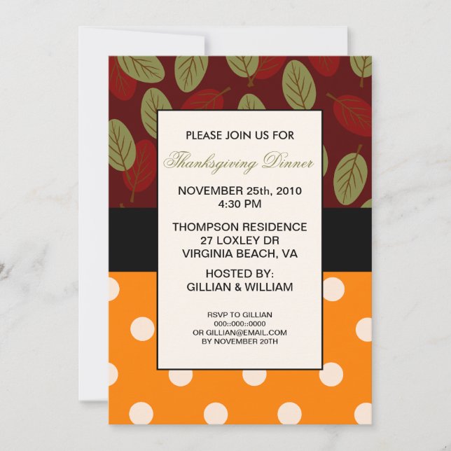 Leaves n Dots Thanksgiving Dinner Invitation (Front)