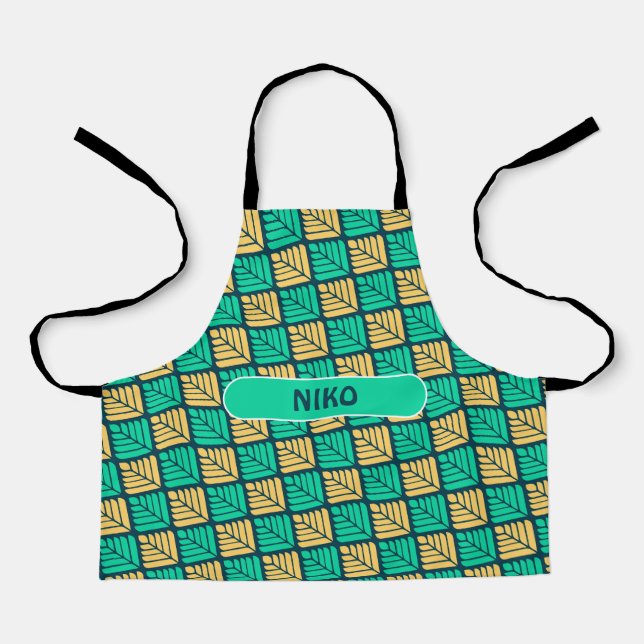 Leaves Navy Yellow Minimal Pattern Apron (Front)