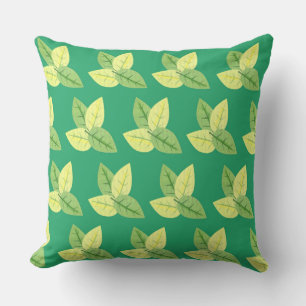 Leaves of Butter Yellow and Seaweed Green Colour Cushion