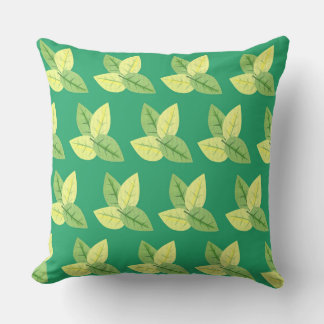 Leaves of Butter Yellow and Seaweed Green Colour Cushion