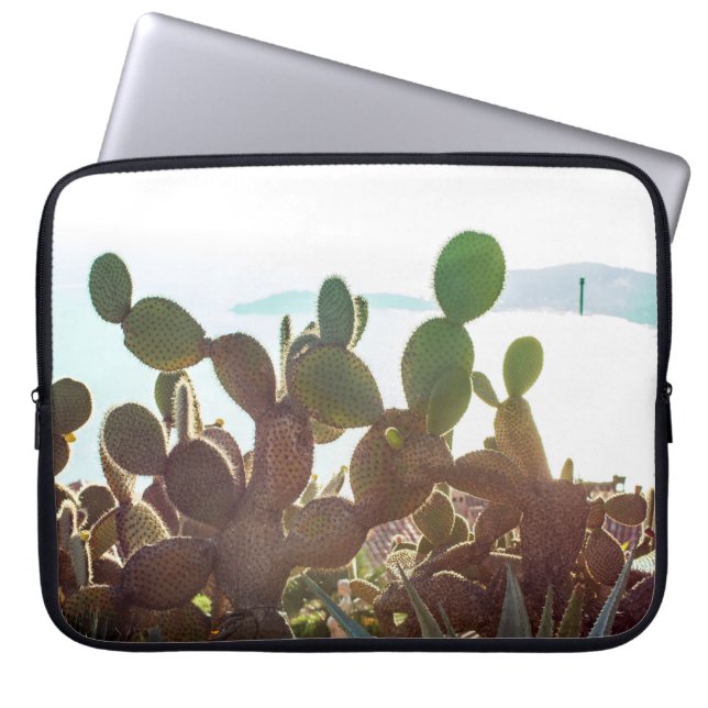 Leaves of cactus. Plant outdoor with flare light i Laptop Sleeve (Front)