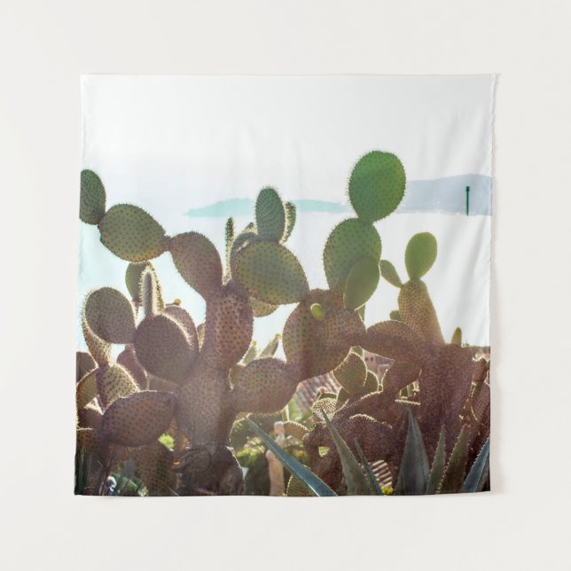 Leaves of cactus. Plant outdoor with flare light i Tapestry (Front)