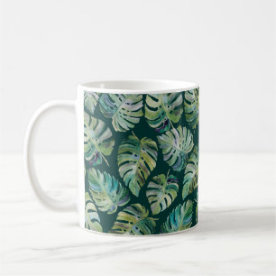 Leaves of exotic tropical plant monstera. Seamless Coffee Mug
