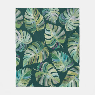 Leaves of exotic tropical plant monstera. Seamless Fleece Blanket