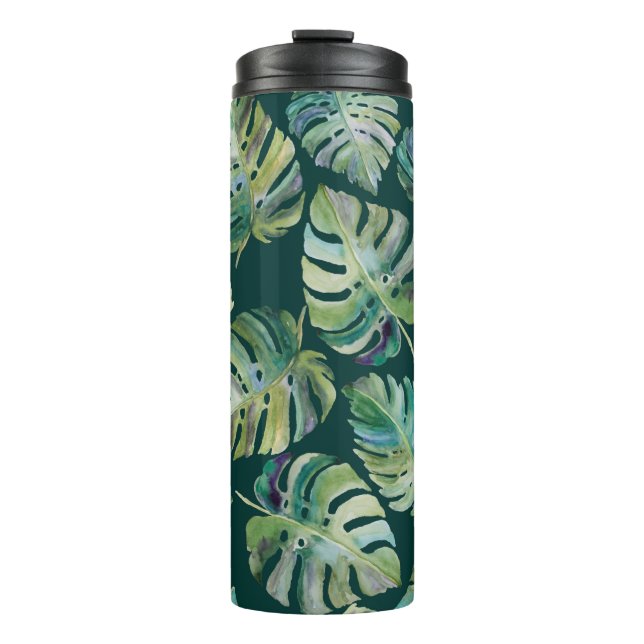 Leaves of exotic tropical plant monstera. Seamless Thermal Tumbler (Front)