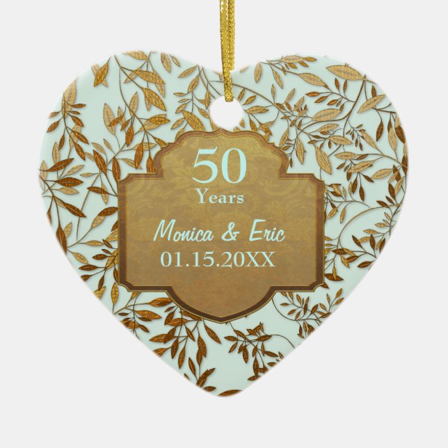 Leaves of Gold 50th Wedding Anniversary Ceramic Ornament (Front)